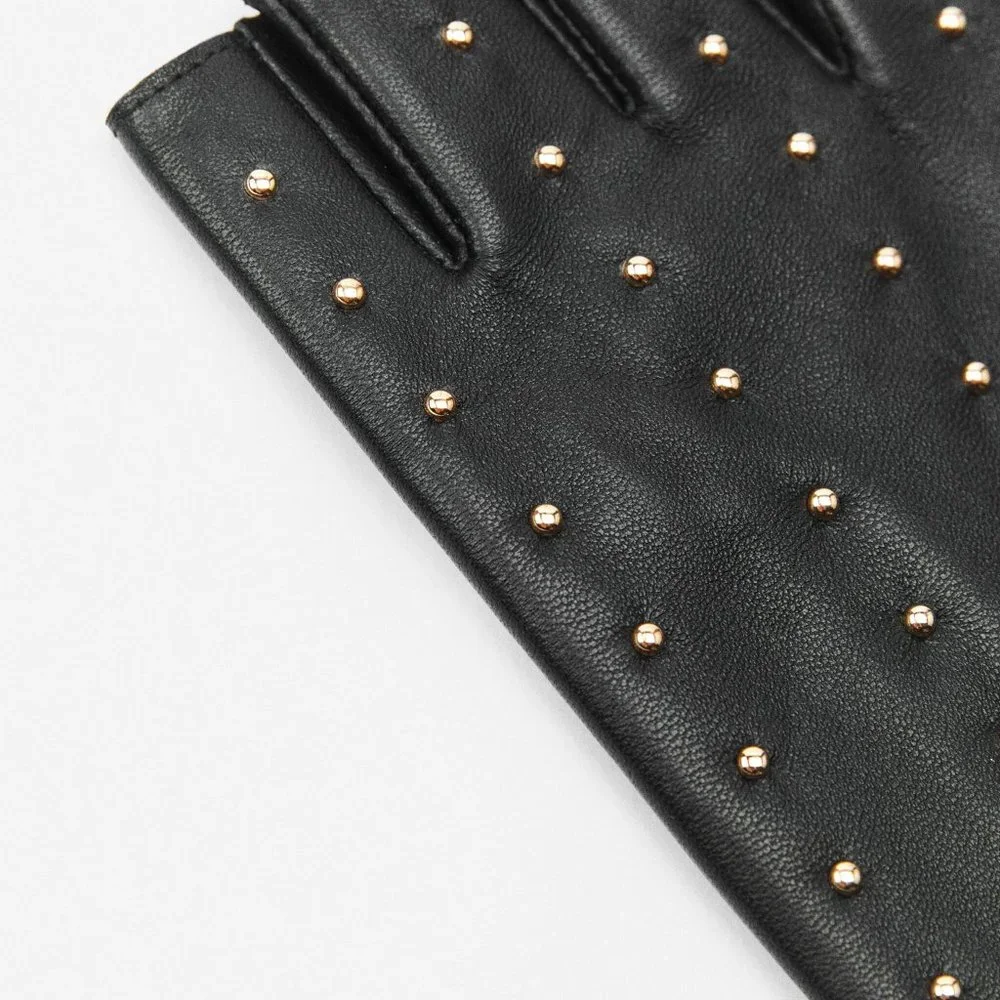 NWT ZARA STUDDED BLACK LEATHER FINGERLESS GLAM ROCK GLOVES